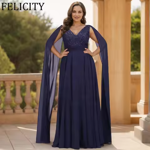 FELICITY Customized Plus Size Mother of the Bride Dress 2025 A-line V-Neck Sequins Long Wedding Guest Party Dress Evening Gowns