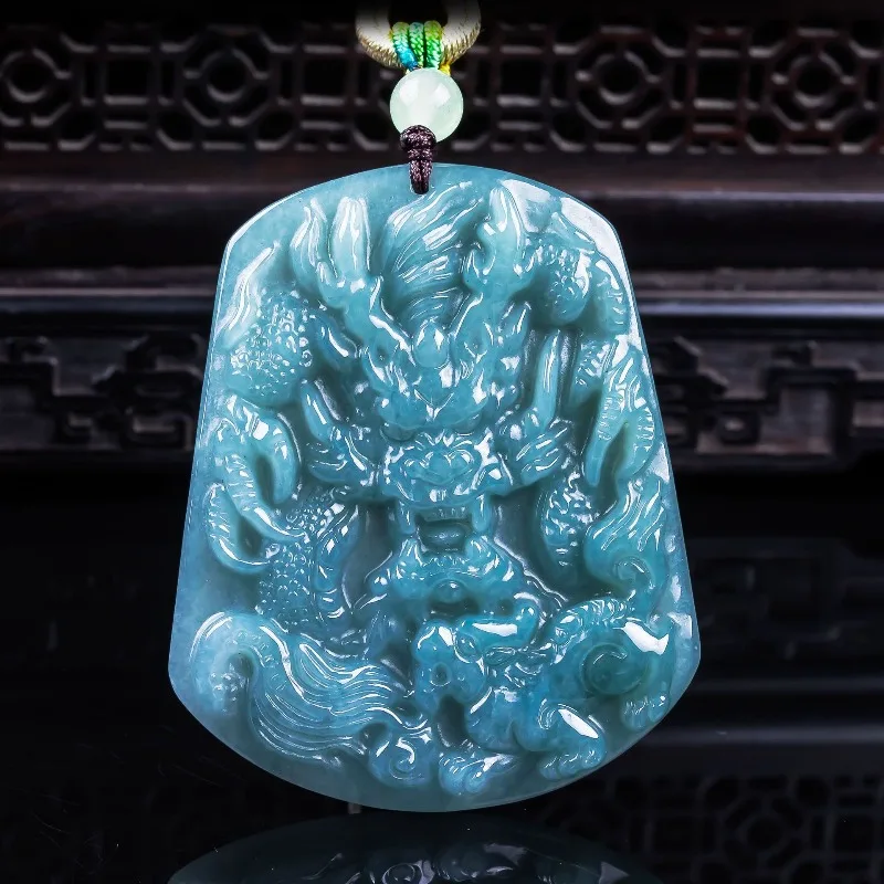 

Natural A-grade jade domineering dragon protector exquisite high ice jade pendant stable magnetic field wealth field