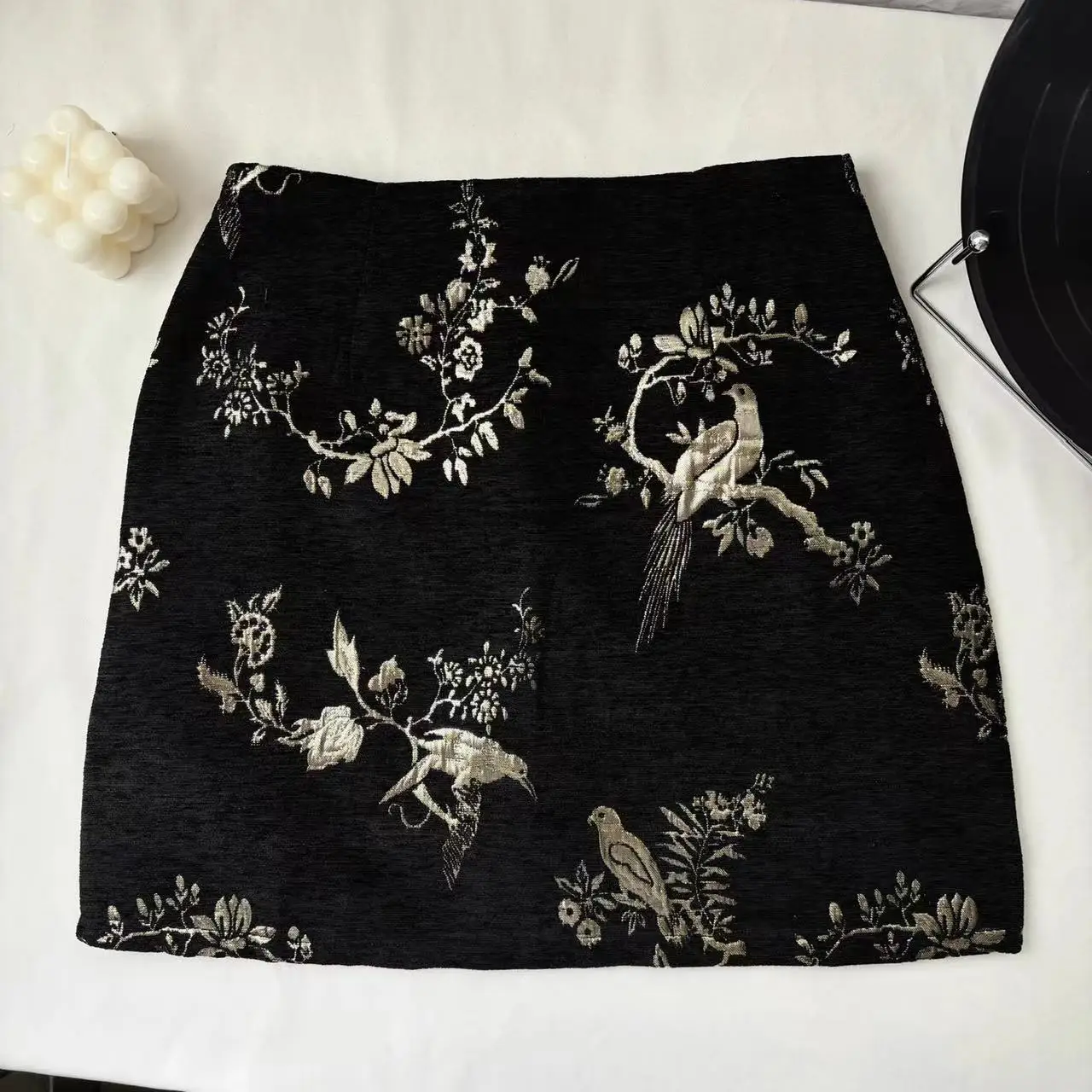 Chinese Style Black Boho Mini Skirt For Women 2024 Beige Print High Waist New Summer Wrapped Hip A-line Short Jacquard Skirt Y2k