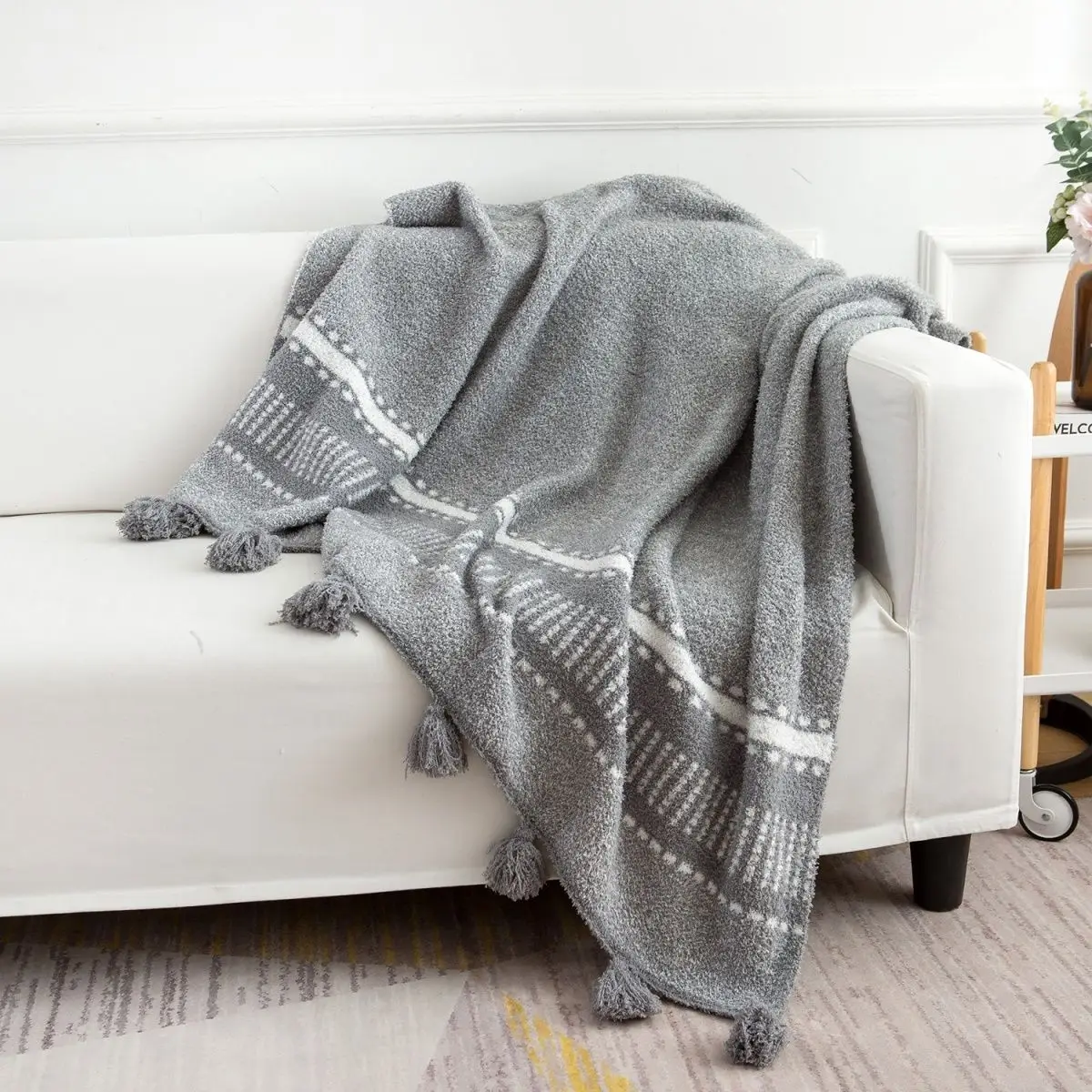 

Nordic Knit Single Nap Blanket - Reversible Fringed Sofa Throw, New Thickened Design for Daytime Rest