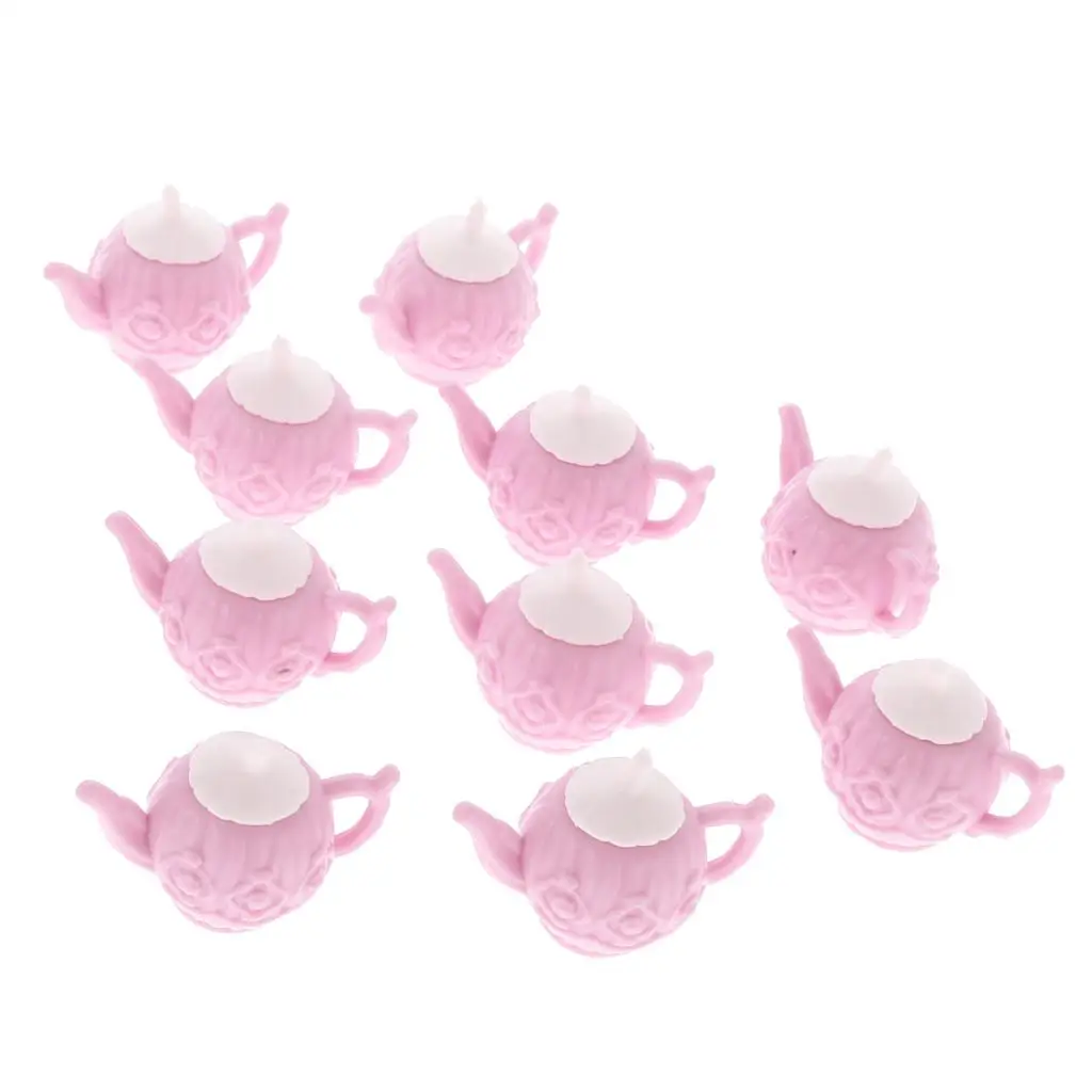 10 Sets Puppenhaus Miniatur Geschirr Accs Kunststoff rosa Teekanne mit Tassen