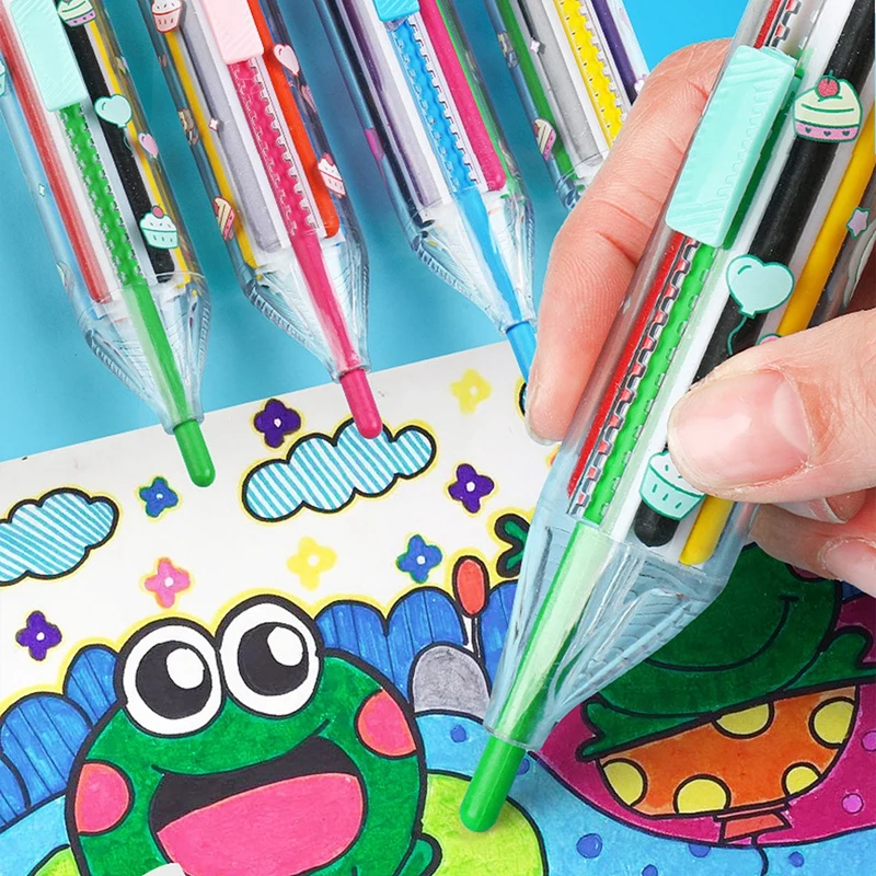 8 In 1 Multi Color Crayon Rotating Pressing Kids Graffiti Crayon Kids Art Class For Student Multipurpose Writing Drawing Pen