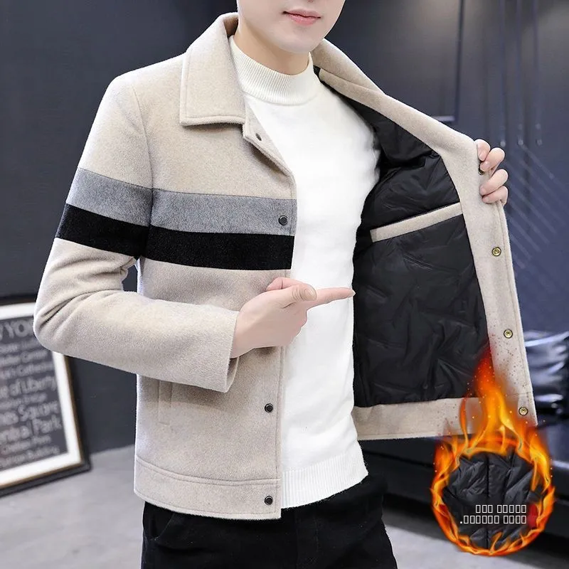 

Мужская утепленная шерстяная куртка на осень-зиму, повседневная, в корейском стиле, с воротником-стойкой, универсальная