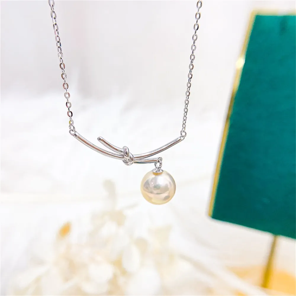 DIY Pearl Accessories S925 Sterling Silver Set Chain Empty Tray Fashion Pendant with Silver Chain Fit 7-11mm Round Oval L047