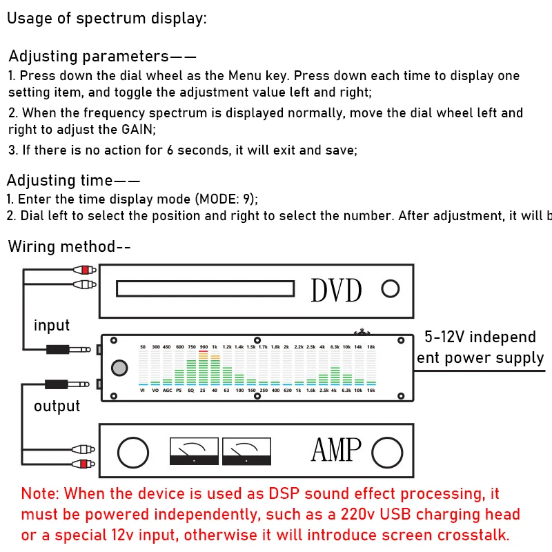 LED Music Spectrum Display Multimode DSP Equalizer Level Indicator Light Rhythm Analyzer VU Meter USB 12V Car POWER Amplifier