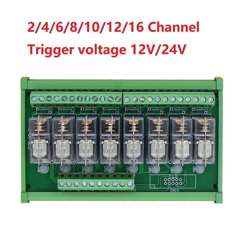 2/4/6/8/10/12/16 Channel PLC Output Signal Amplifier 16A 8PIN Relay Module Trigger Voltage 12V 24V 1NO+1NC NPN/PNP Compatiblehi