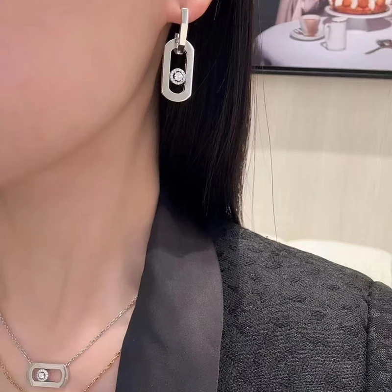 

Women's Fashion Jewelry S925 Silver Classic MOVE Sliding Wide Earrings Women Romantic Sweet Holiday Party Valentine's Day Gift