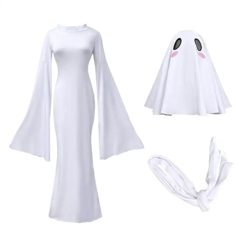 39BD Kostüm Damen Erwachsene Kostüm Weißes rückenfreies Kleid mit Maske für Halloween Party Cosplay – Detail 5