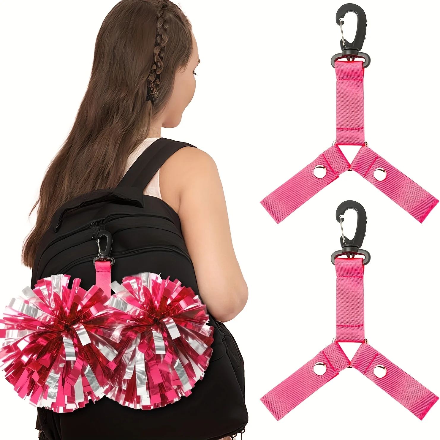 2 Pcs Pom Pom Stand With Snap Fastener, Decorative Tags, Perfect For Backpacks, Pom‑Pom Charms, Team Emblems, Cheerleading Gear