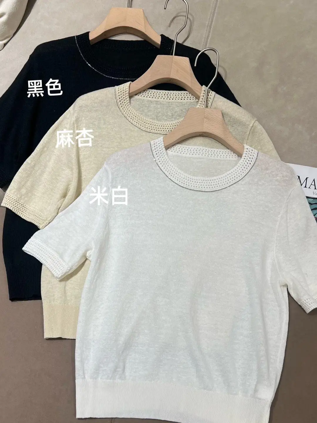 Summer Versatile Breathable Ultra Thin 100% Linen Round Neck Short Sleeve Knitted Shirt