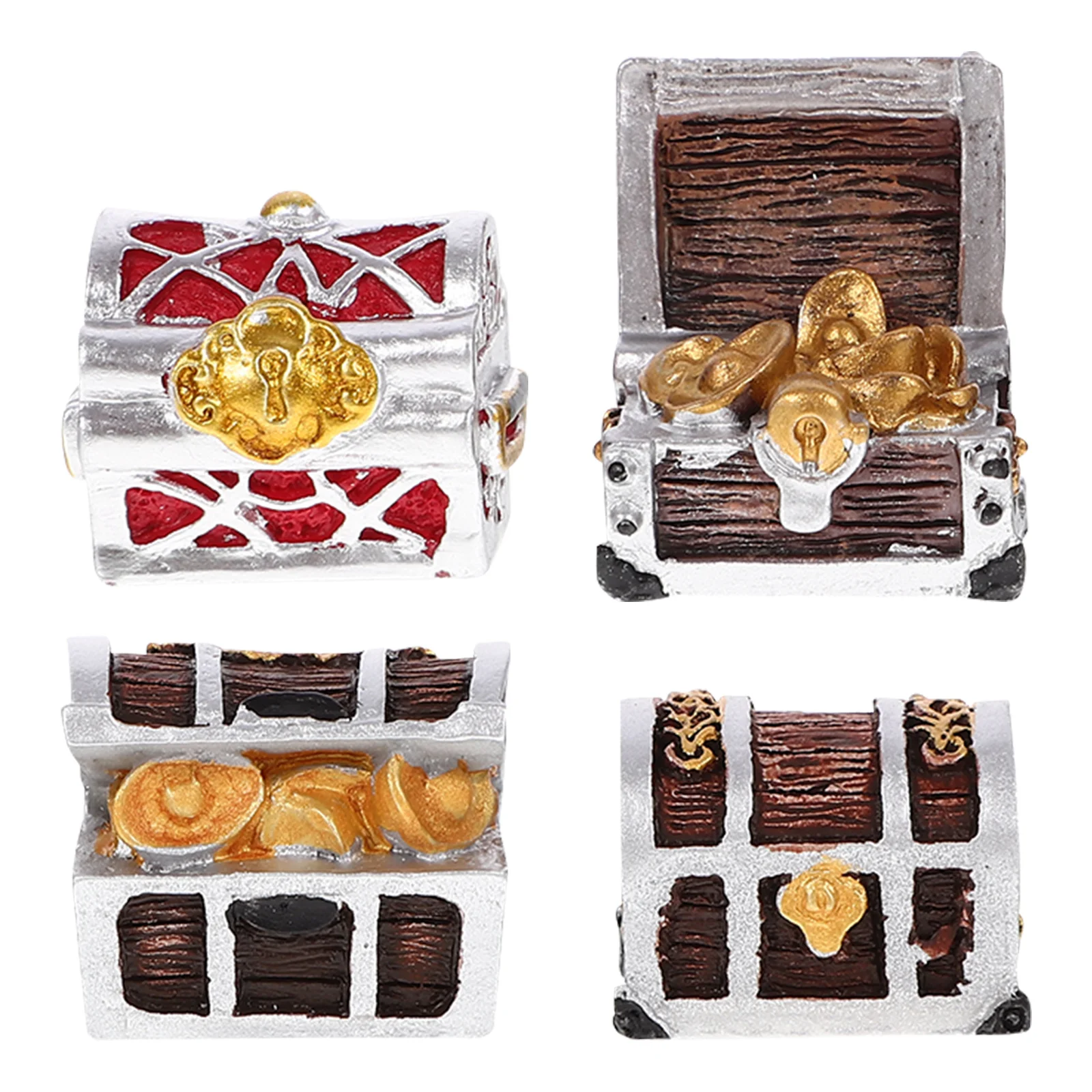 

4Pcs Mini Treasure Box Decor Resin Aquarium Decoration for Fish Tank Pond Home Office Desktop Use Small Aquatic Ornament