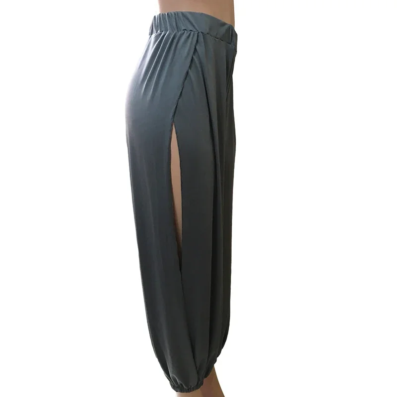 Sommer-Haremshose mit hohem Schlitz für Damen, Sport-Yogahose, solide, lockere Hippie-Haremshose mit weitem Bein – Detail 7