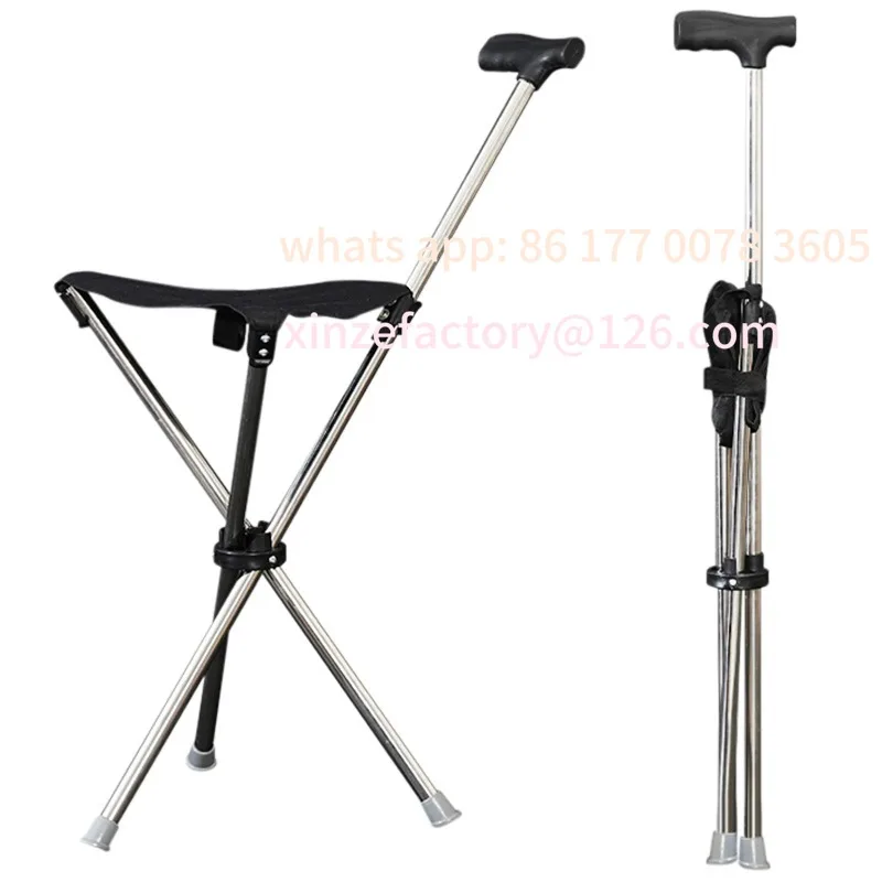 

Customizable Foldable Cane Easy To Carry Seat Portable Stool Folding Chair Non Slip Handle Super Light Walking Stick For Outdoor