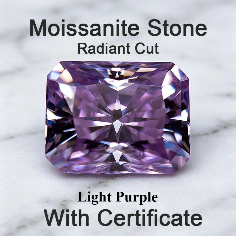 Moissanit-Stein im Radiantschliff, Hellviolett, Edelstein für DIY-Schmuckherstellung, Besteht Diamanttester mit Zertifikat – Detail 1