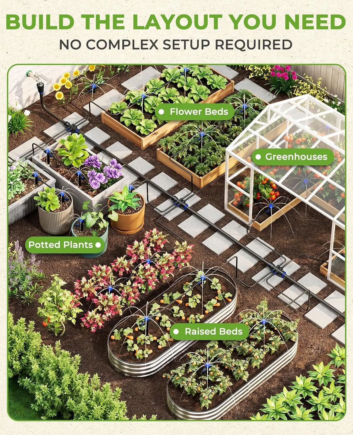 100FT Automatic Drip Irrigation Kit with Timer, Quick-Connect Design, 24 Adjustable Drippers for Garden Watering
