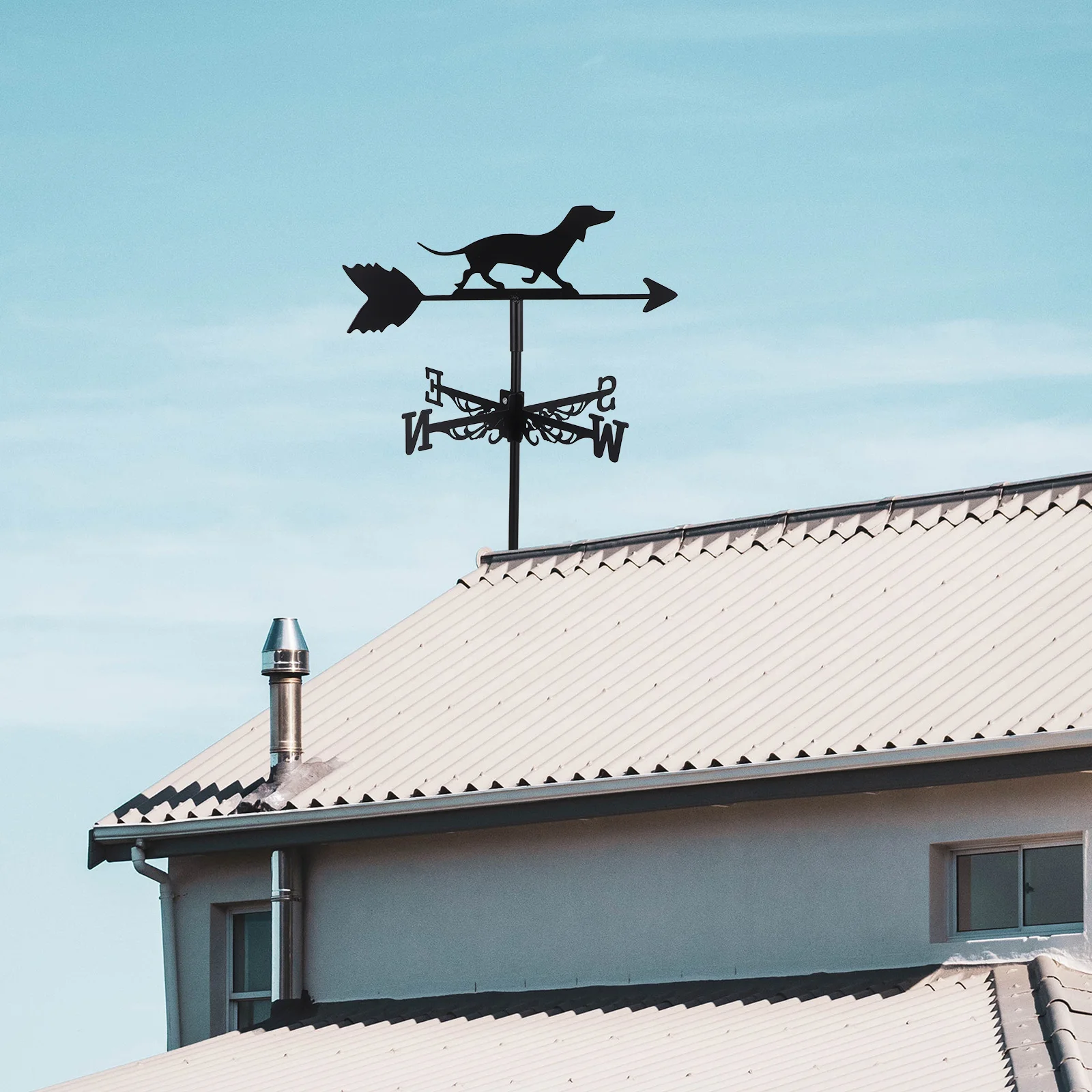 

Metal Dachshund Weather Vane Black Roof Mount Decorative Outdoor Garden Dog Shape Wind Direction Indicator Metal Weather Vane