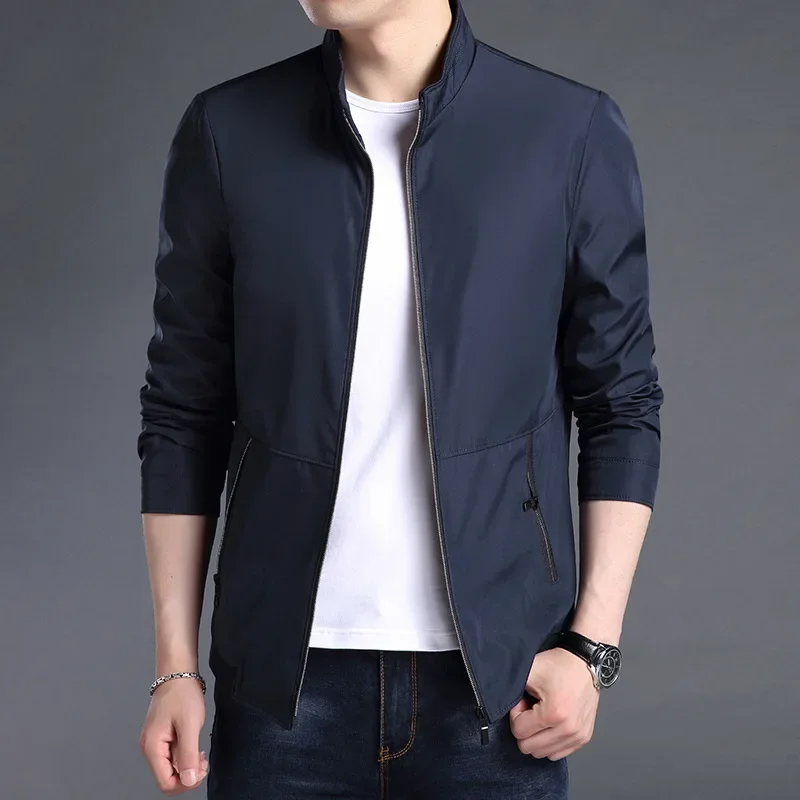 

MRMT 2024 Brand New Men's Casual Simple Fashion Stand Up Collar Zipper Solid Color Youth Men's Printed Jacket Jacket