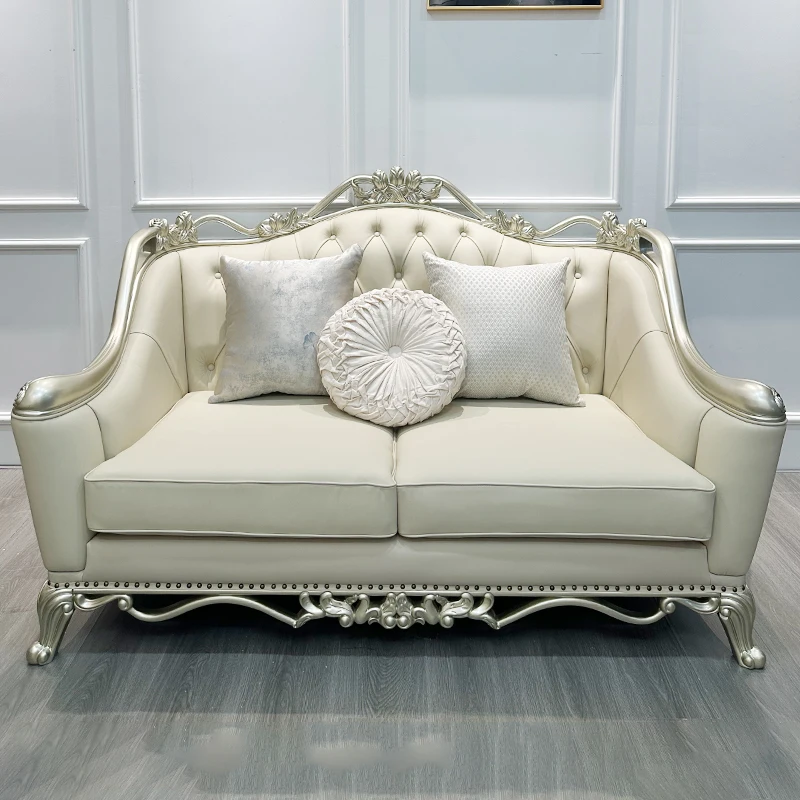 

light luxury sofa living room combination leather solid wood 123 European high-end villa large apartment sofa
