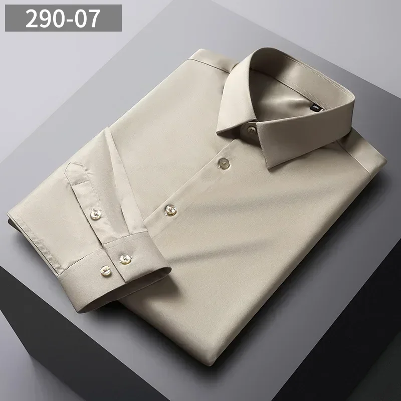 

Men's white elastic mercerized long sleeved shirt, middle-aged business casual, non ironing, smooth face shirt