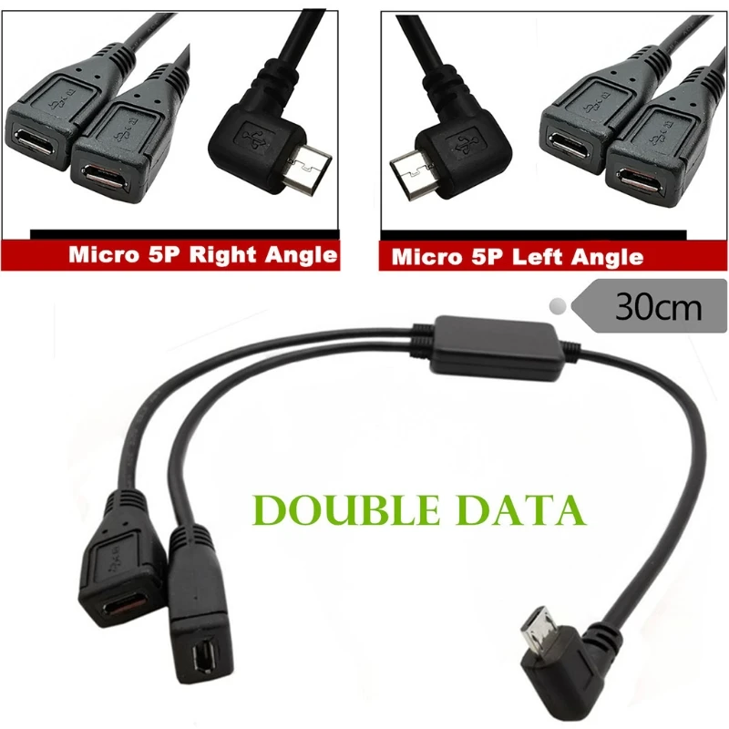Cable divisor Micro USB 5 pines macho a 2 Y, adaptador cable datos carga