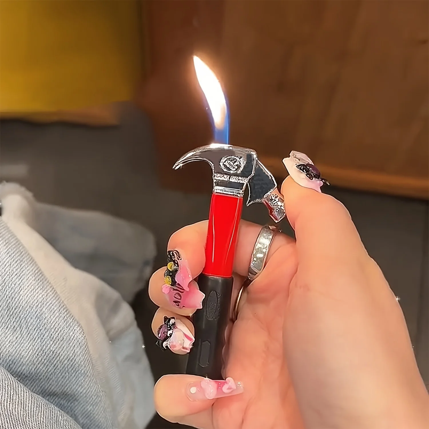 New Adjustable Tool Windproof Lighter, Refillable Butane Cigarette Lighter Men Special Gift Cigarette Hammer Toy Gadget