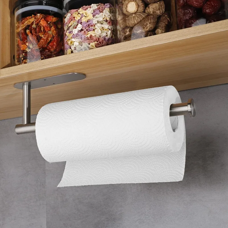 Paper Towel Holders Stainless Steel Roll Holder Paper Towels Self-Adhesive Under Cabinet for Kitchen Storage and Organization