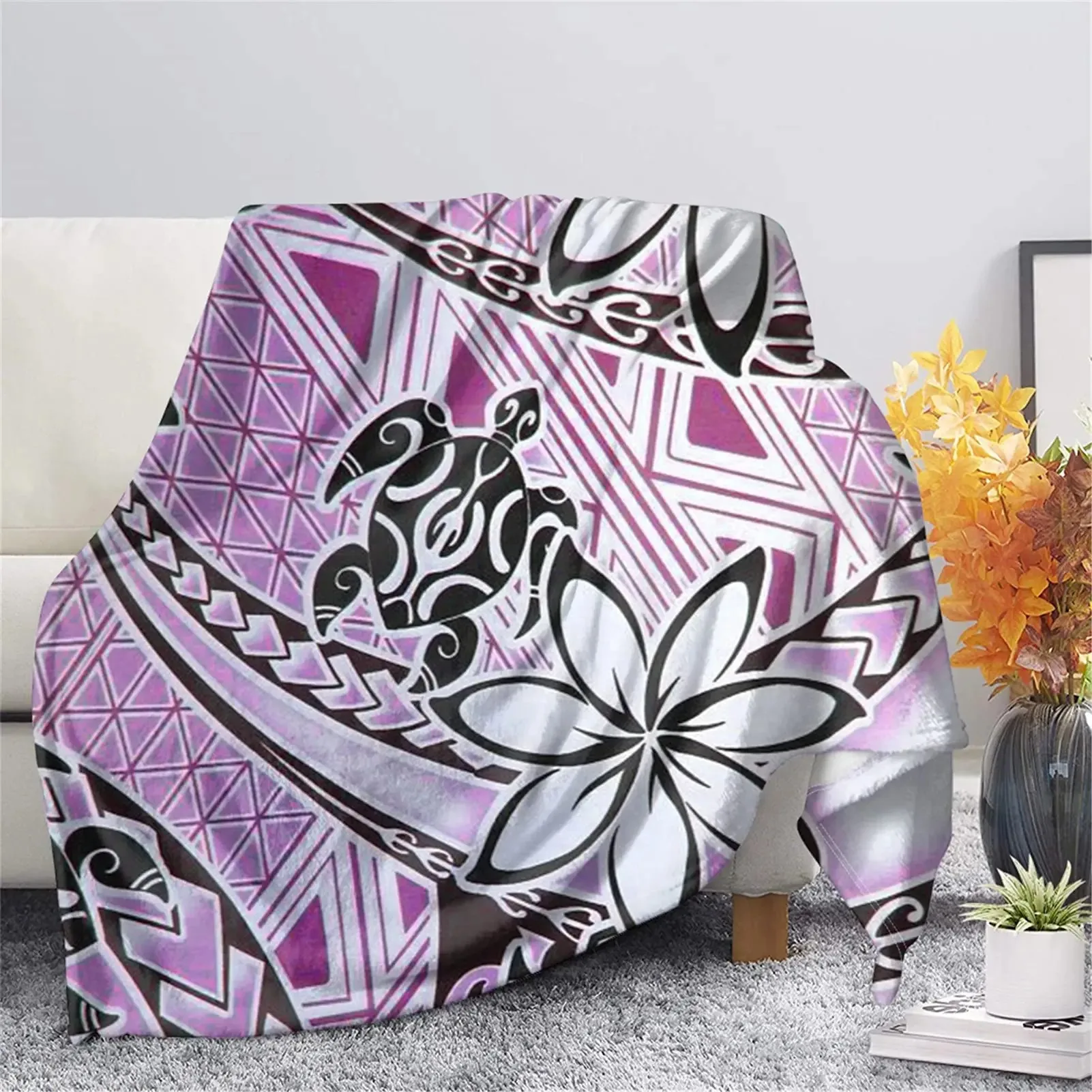 JIT 1 PC Sea Turtle Flannel Blanket Multiple Sizes 2D Print Tropical Floral Design Kids Adult Sofa Bed Nap Warm Decor