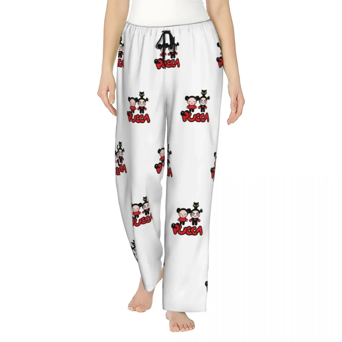 

Custom Pucca And Garu Cute Love Cat Women Pajama Pants Lounge Sleep Sleepwear Bottoms with Pockets
