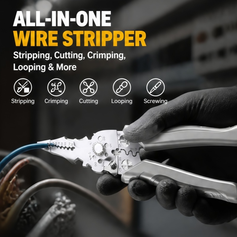  8.5 Inch Multi Functional Industrial Wire Stripper Cutter Crimper Heavy Duty Stainless Steel Electrical Pliers Ergonomic Grip 