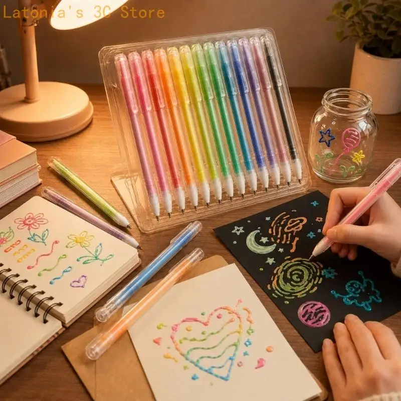 Creative Pen 12 Color Color Pen Set for Art Painting, Doodling and Journaling, Multi Color Gel Writing Pen for Greeting Cards