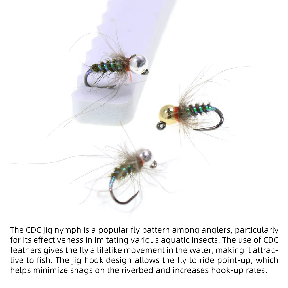 4 Stück # 16 Wolfram-Kugelkopf-CDC-Jig-Nymphenfliegen, widerhakenlose Jighaken, Wet Euro Nymph Fliegen zum Forellen- und Barschangeln, Köder – Detail 4