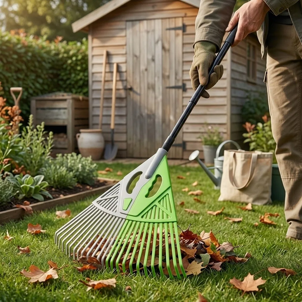 Lightweight Garden Leaf Rake With Long Handle PP Plastic Large Head For Lawn Yard Debris Collection Cleaning Tool Green Black