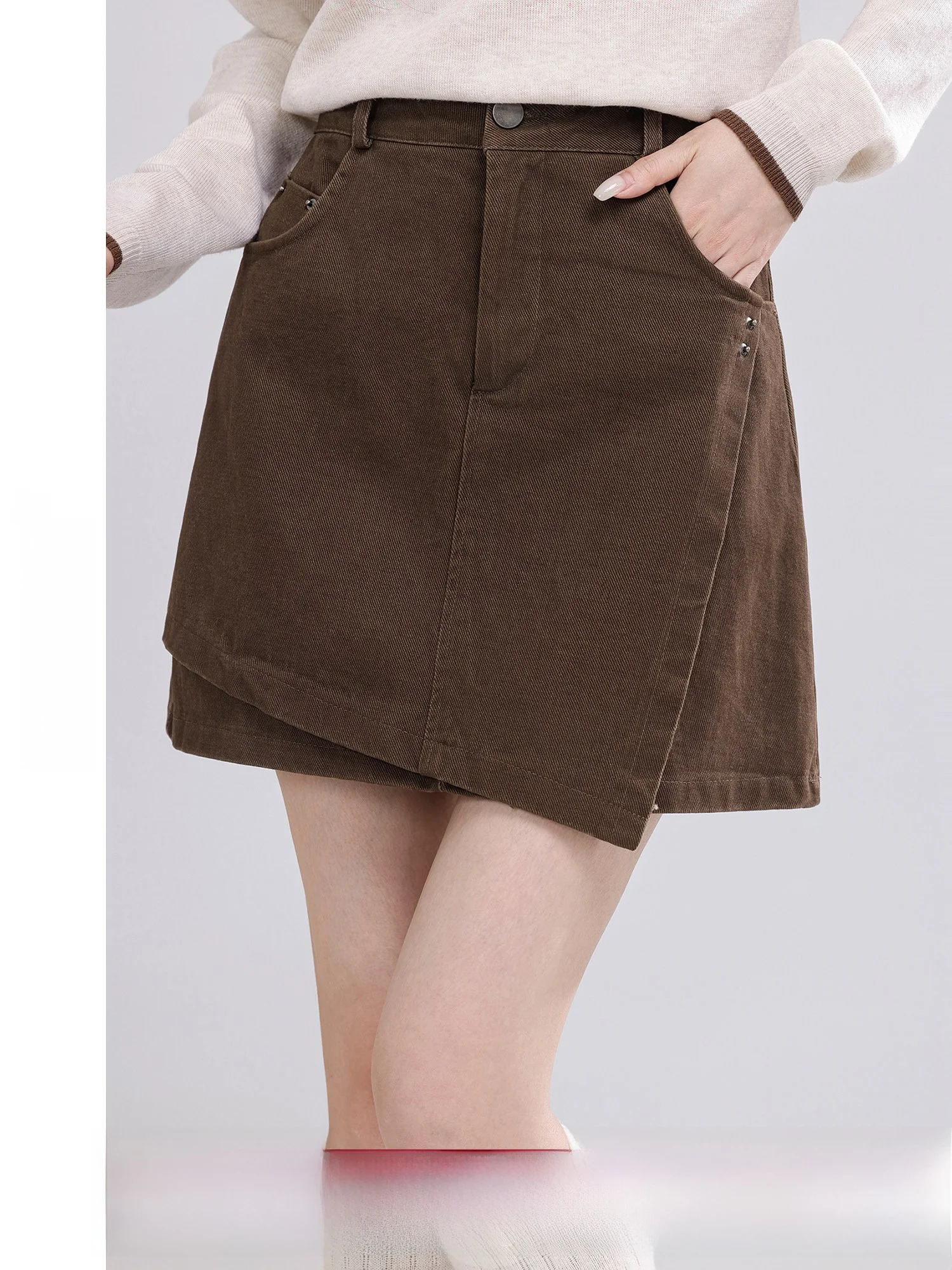 

Джинсовая юбка-миди с асимметричным подолом и высокой талией, цвет карамельный мусс, для женщин, повседневная, из хлопка, весна-осень, новинка