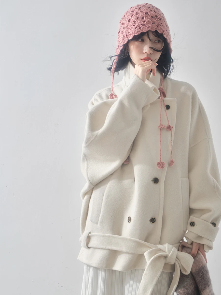 

Liparpa Winter Double-Faced Woolen Coat High Wool Content 00 Warm ort White Outerwear Jaet Sweet Sle E-Commerce Exclusive