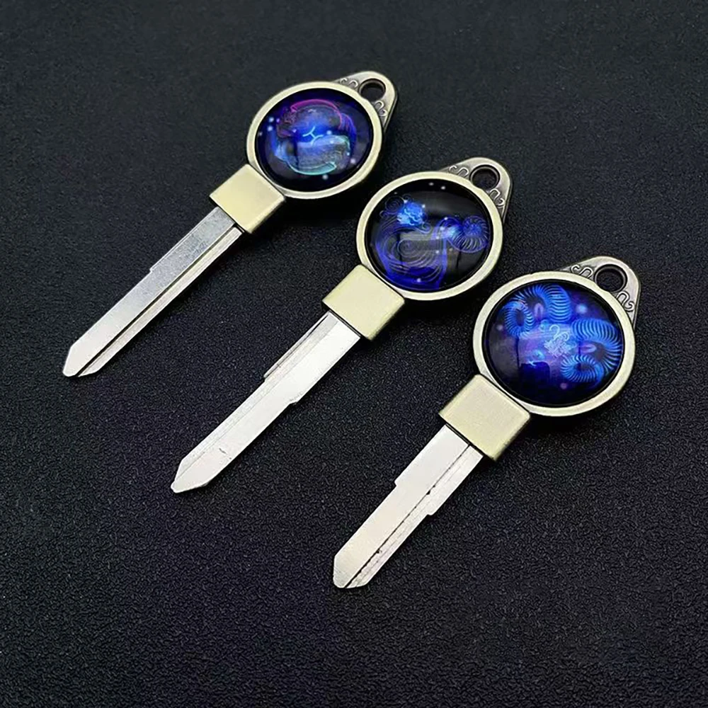 12 Constellation Motorcycle Key Replace Handle Key Chain Requires Manual Polishing of Key Holder Suitable for Mechanical keys