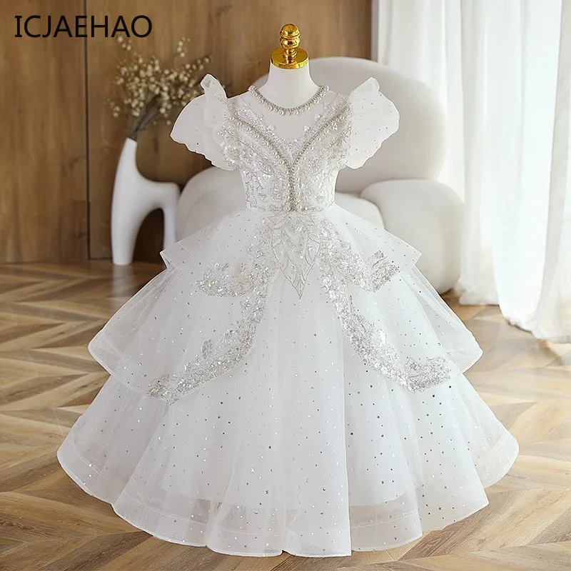 

ICJAEHAO Formal Girls White Bridesmaid Long Dresses Kids Wedding Prom Gowns Teenagers Evening Partys Dress Kids First Prom dress
