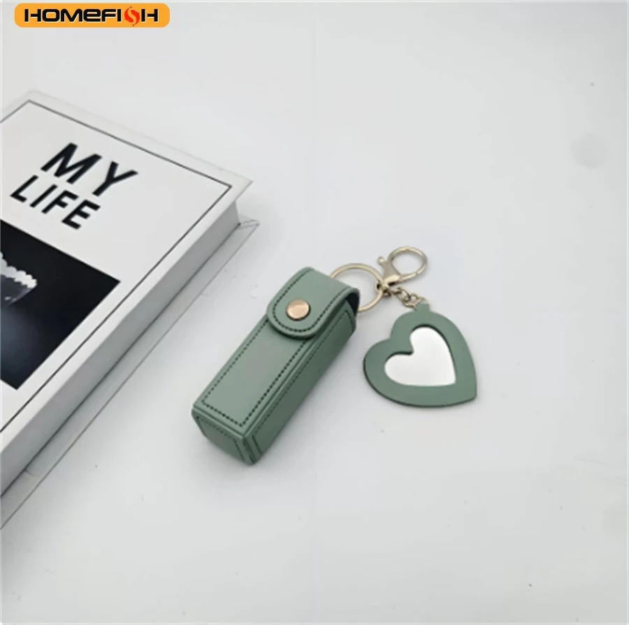 HOMEFISH Various Colors Available, Heart-Shaped Mirror Portable Mini Lipstick Bag, Portable Lipstick Bag with Mirror,