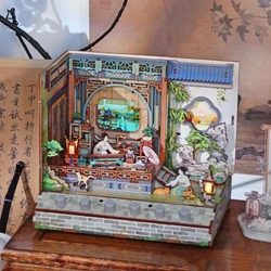 NEW 3D Wooden Puzzle Leisure Courtyard Assembled Miniature Model Kits With Sound Puzzles Friends Birthday Gifts Home Decoration