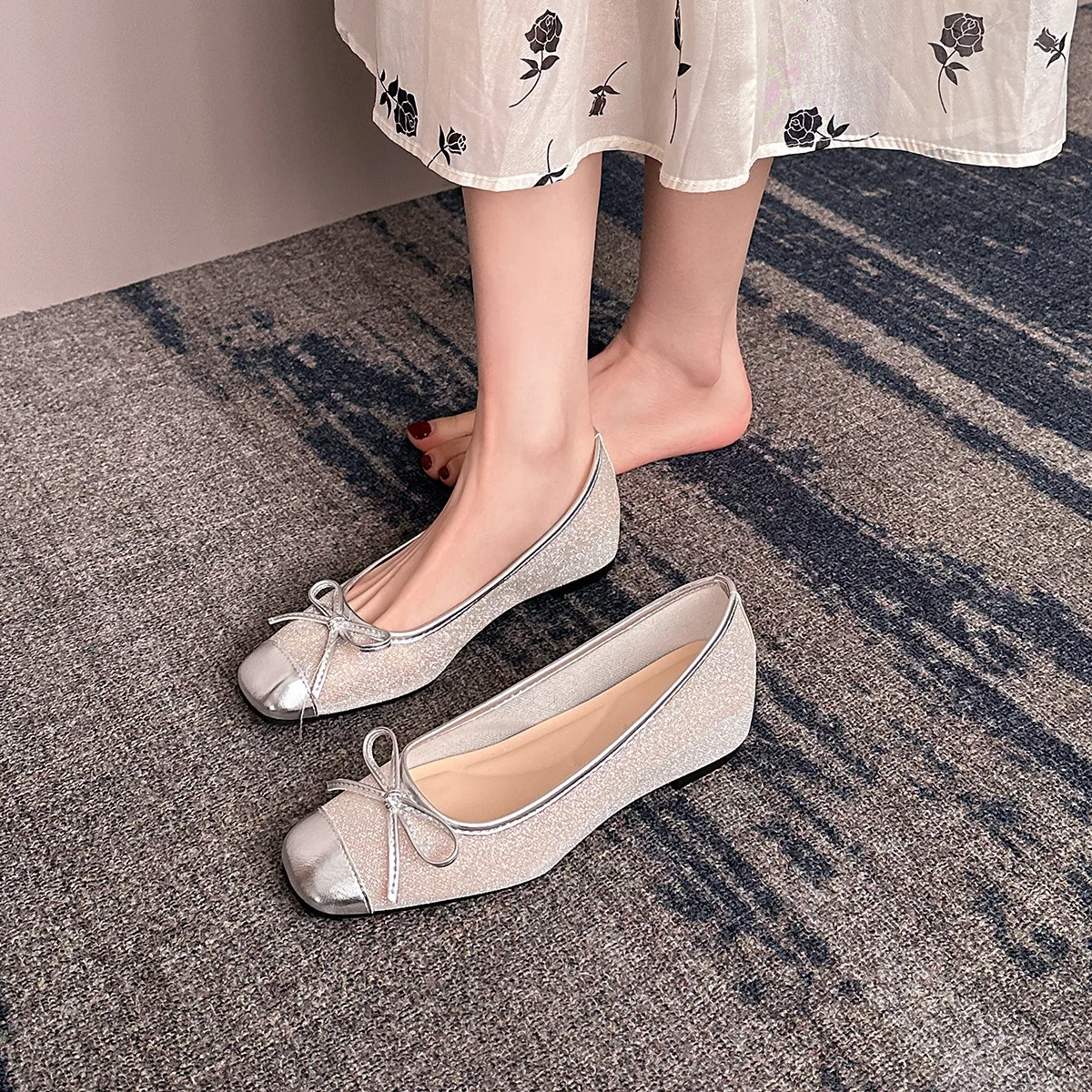 elevated-me-net-slip-on-oes-square-head-knot-silver-color-casual-commuter-women's-footwear-faionable-ballet-f