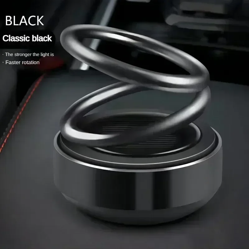 New Solar Powered Car Air Freshener Double Ring Floating Car Fragrance Auto Rotating Vehicle Decor Reusable Perfume