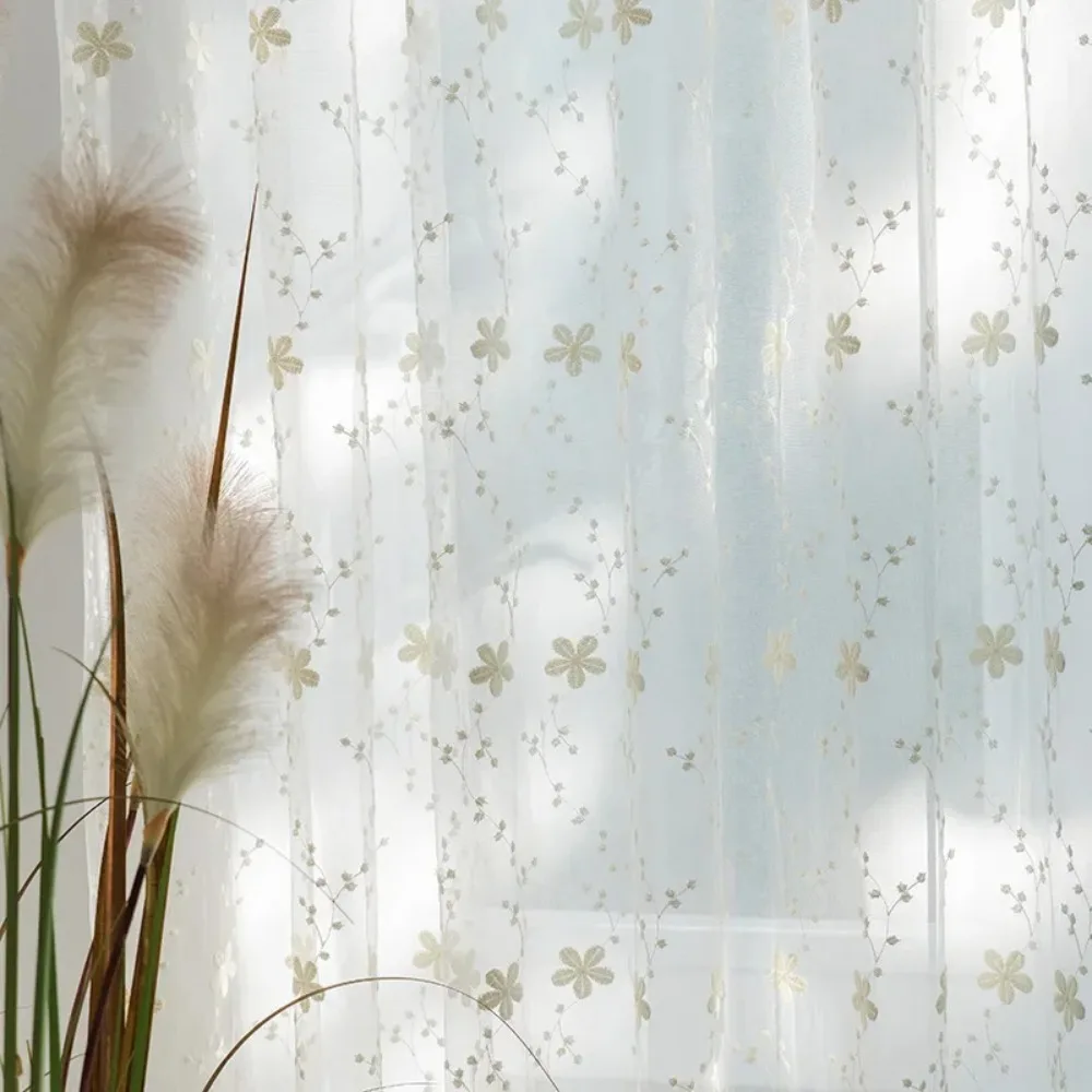 Transparent Windows, modern organza fabric curtains, living room, dining room, bedroom embroidered pure beige and white chiffon