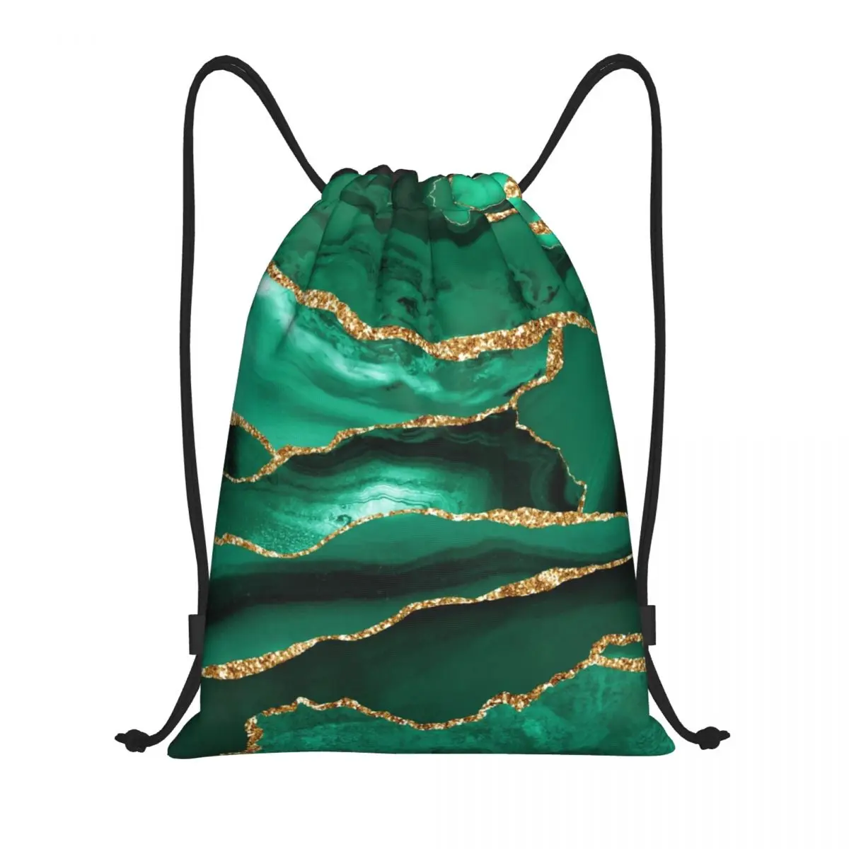 Abstract Gold Foil Lines Marble Quicksand Pattern Drawstring Backpack Sports Gym Bag for Men Women Training Sackpack