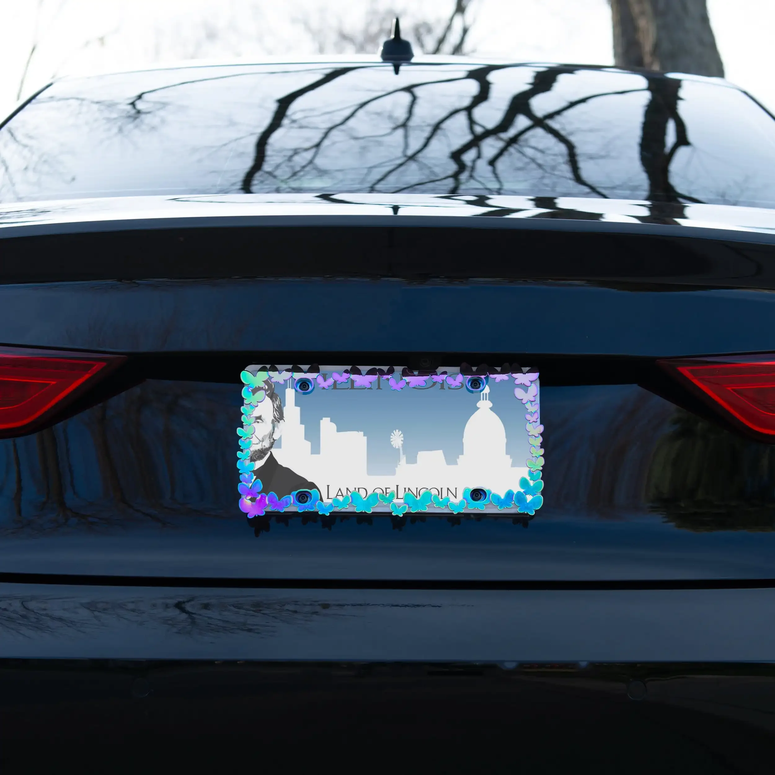 3D Butterfly Chameleon Chrome Metal License Plate Frame,Weather-Resistant,Easy Installation,Universal