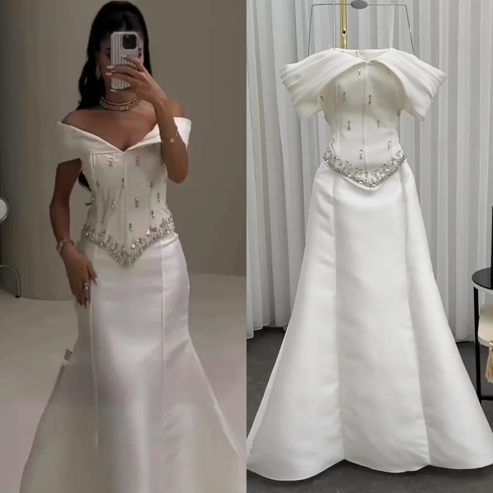 

Customized Retro Modern Style Pleat Rhinestone Mermaid Off-the-shoulder Long Dresses Bespoke Occasion Dresses Sizes Available