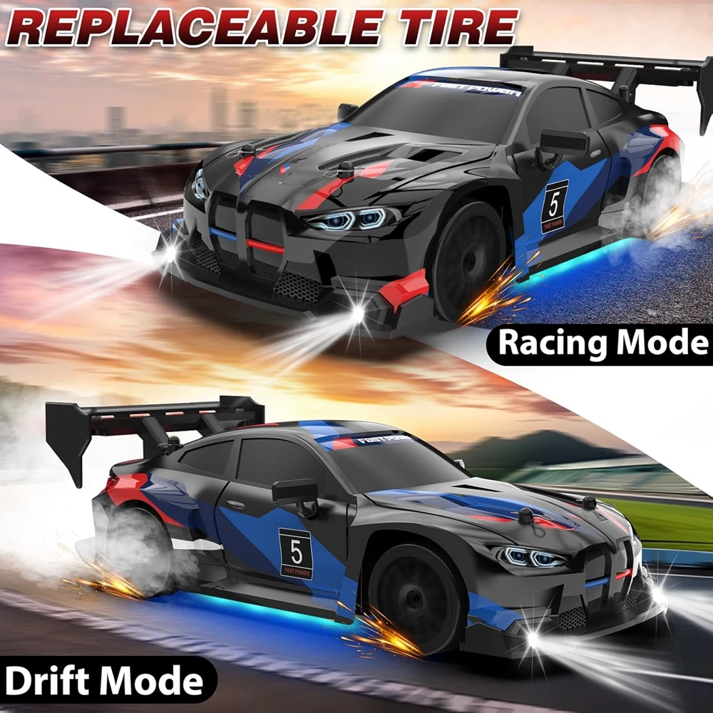RC Drift Car 4WD Afstandsbediening Hoge snelheid racevoertuig met LED-verlichting 2,4 GHz Radio 4x4 Off-Road Truck Speelgoed voor kinderen Kinderen