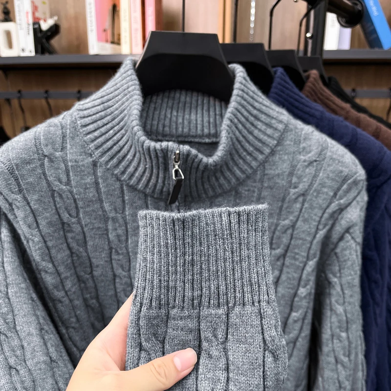 Herbst-Winter-Klassik-Strickjacke für Herren mit Stickerei und Reißverschluss, einfarbige Strickjacke mit langen Ärmeln, lässige, weiche Herrenbekleidung – Detail 14