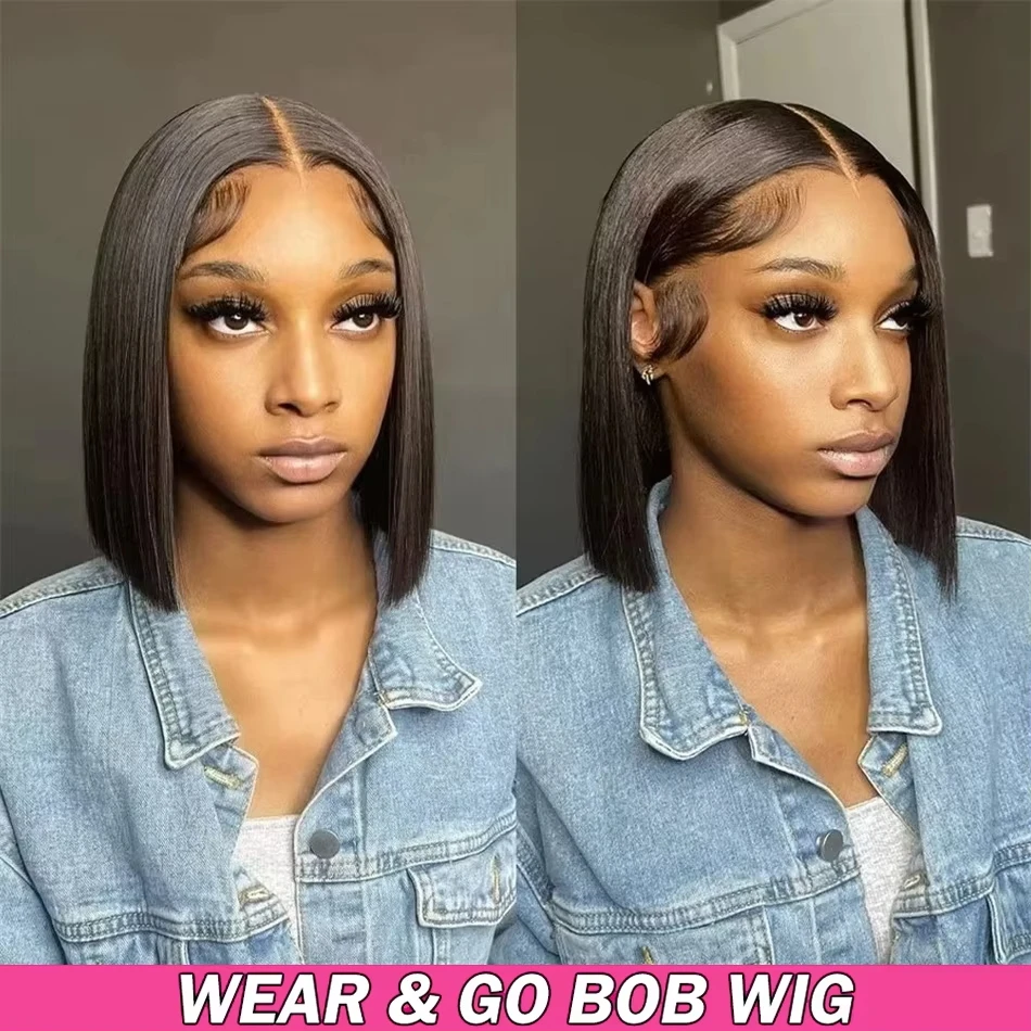 

12A Wear And Go Glueless Wig 180 Density Straight Bob Wig Preplucked Human Hair Wigs 5x5 Hd Lace Closure Wig On Sale Clearance