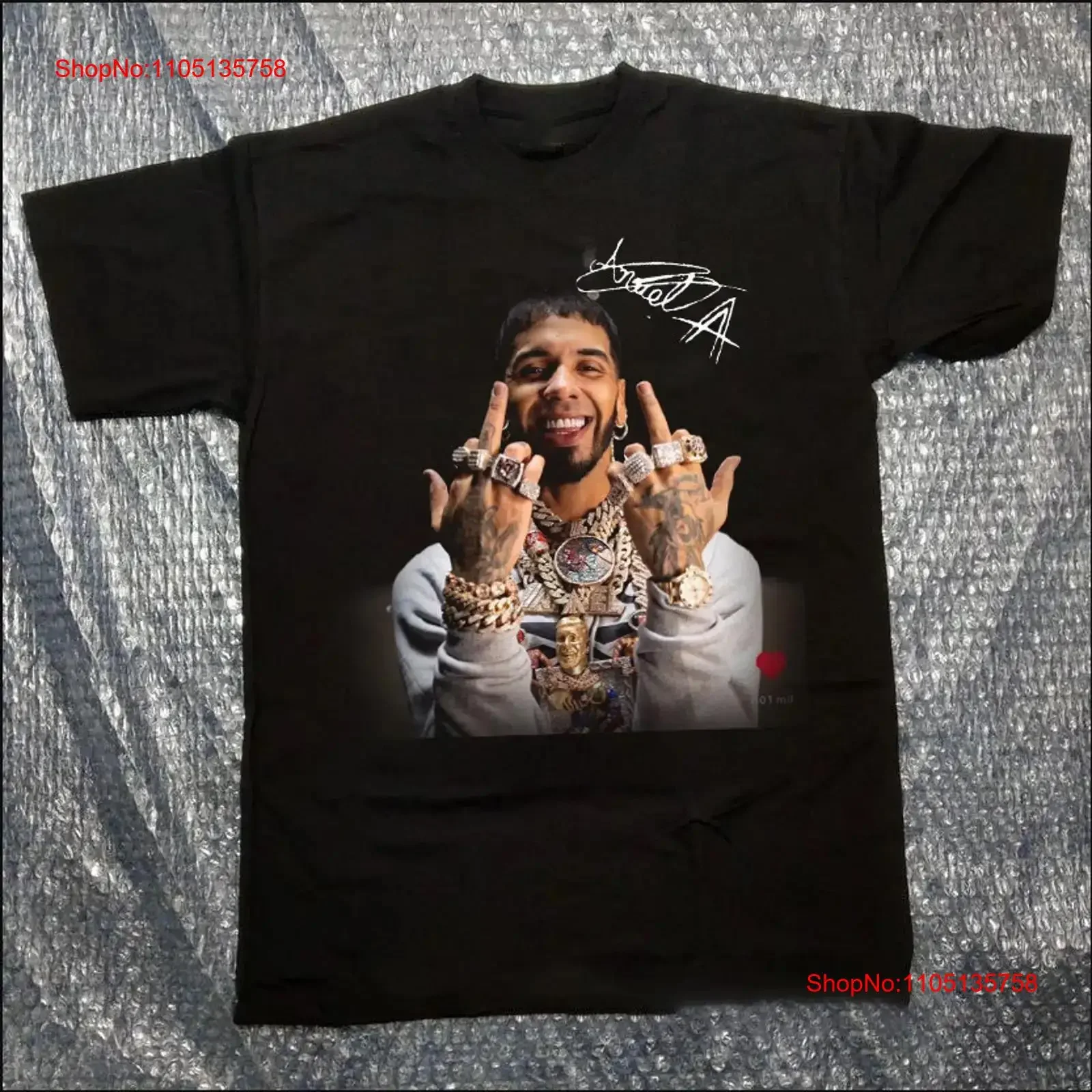 

Футболка с подписью Anuel aa, полный размер от S до 5XL, ED324, винтажная стираная уличная одежда с рисунком, удобная дышащая мужская растянутая футболка