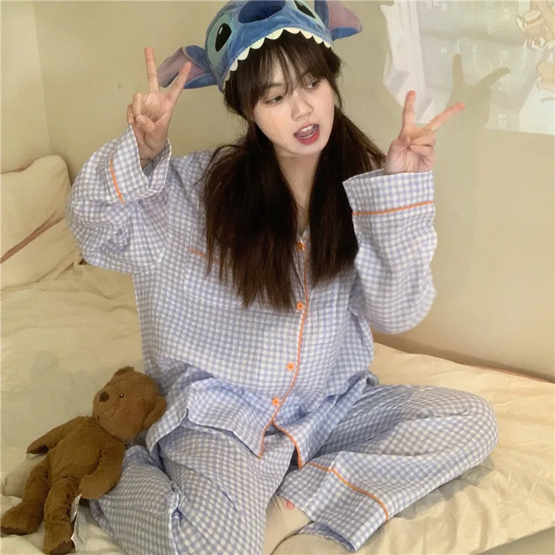 

Pajama Sets Women Korean Style Turn-down Collar Ins 2 Pieces Sleepwear Homewear College Tender Simple Cozy All-match Teens Chic