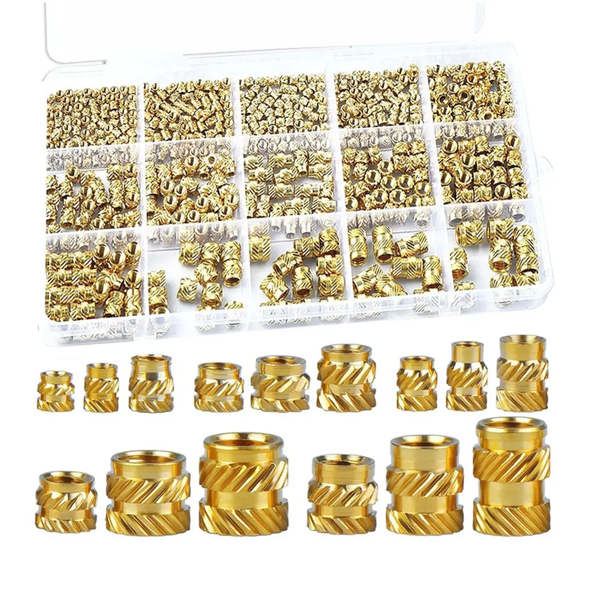 HAPPY EVER 400 Pcs Premium Brass Threaded Inserts Kit, M2 M2.5 M3 M5 M6 Female Metric Knurled Insert Nuts, Heat Set Inserts